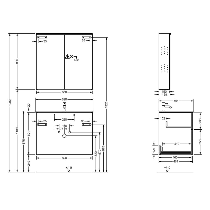 burgbad Eqio Badmöbel-Set 82 cm mit Keramik-Waschtisch Slim und Unterschrank mit Griffleiste G0251, mit Spiegelschrank