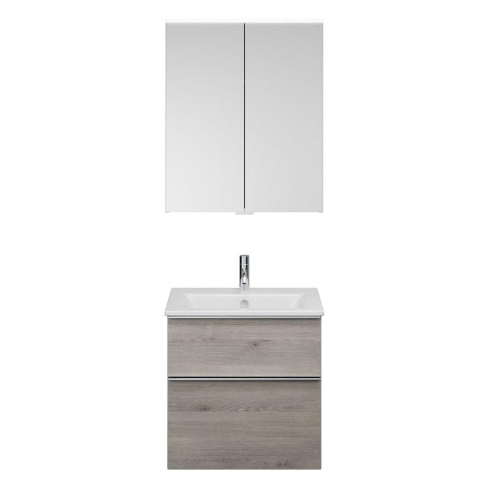 burgbad Eqio Badmöbel-Set 65 cm mit Keramik-Waschtisch Slim und Unterschrank mit Griffleiste G0251, mit Spiegelschrank