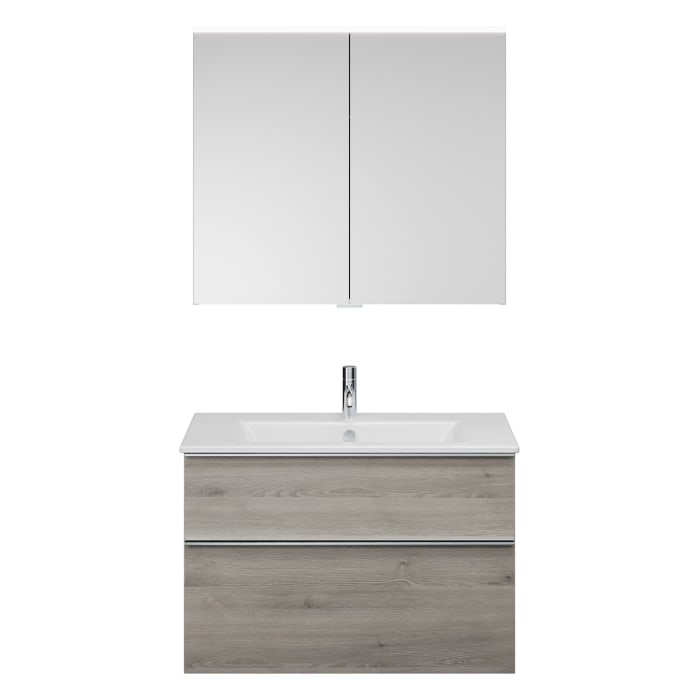 burgbad Eqio Badmöbel-Set 92 cm mit Keramik-Waschtisch Slim und Unterschrank mit Griffleiste G0251, mit Spiegelschrank