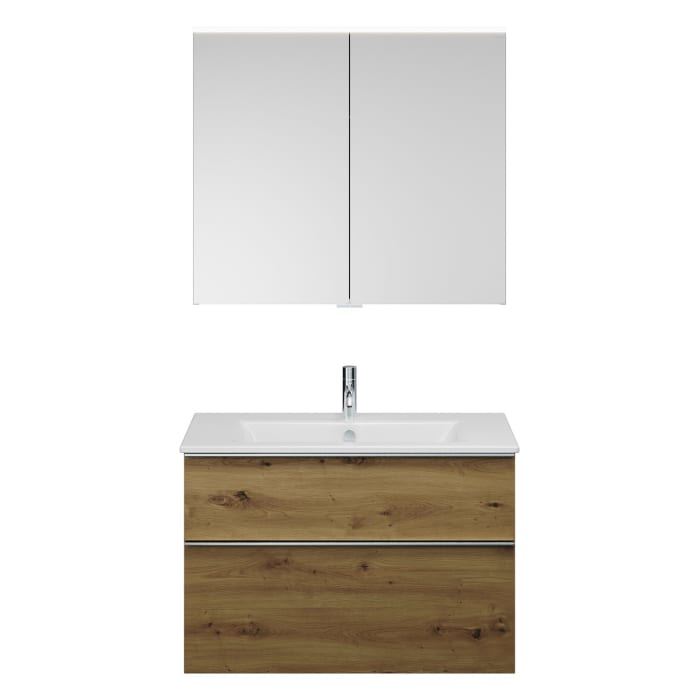 burgbad Eqio Badmöbel-Set 92 cm mit Keramik-Waschtisch Slim und Unterschrank mit Griffleiste G0251, mit Spiegelschrank