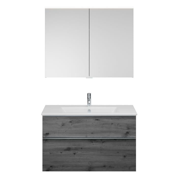 burgbad Eqio Badmöbel-Set 102 cm mit Keramik-Waschtisch Slim und Unterschrank mit Griffleiste G0251, mit Spiegelschrank