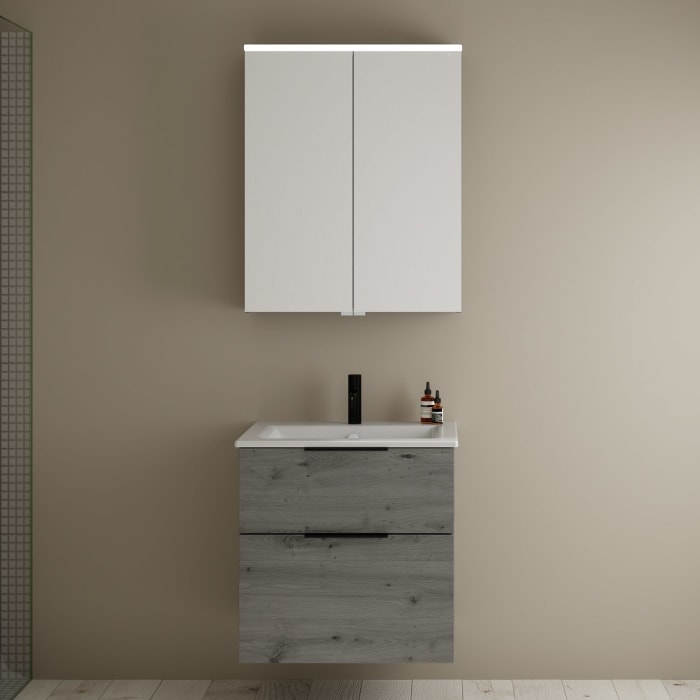 burgbad Eqio Badmöbel-Set 65 cm mit Keramik-Waschtisch Slim und Unterschrank mit Griff G0200, mit Spiegelschrank