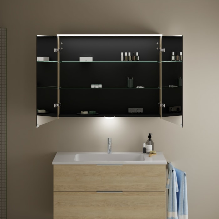 burgbad Eqio Spiegelschrank mit LED-Aufsatzleuchte und LED-Waschtischbeleuchtung 100 cm