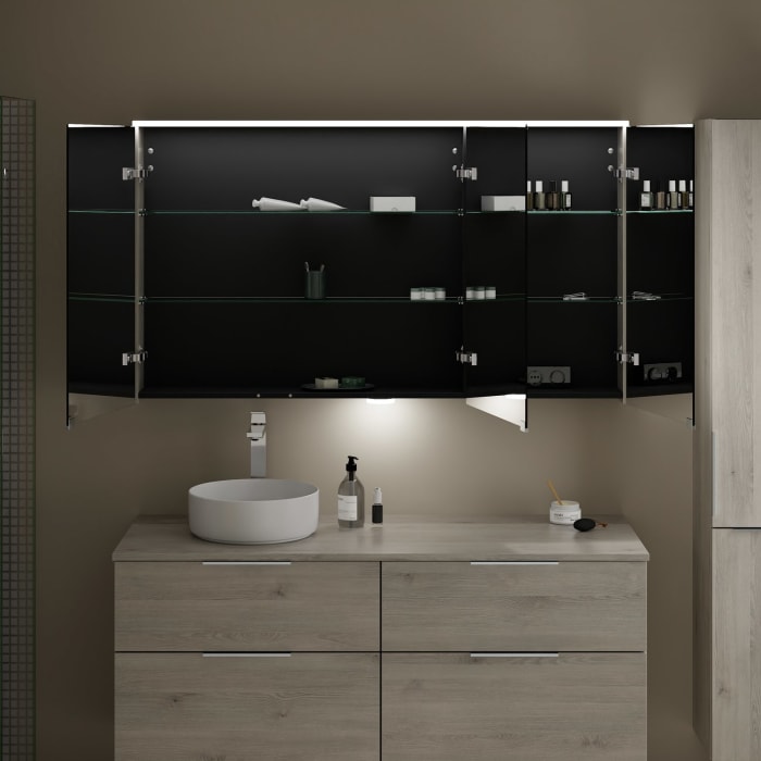 burgbad Eqio Spiegelschrank mit LED-Aufsatzleuchte und LED-Waschtischbeleuchtung 140 cm Links