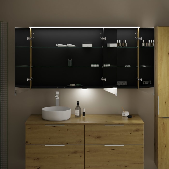 burgbad Eqio Spiegelschrank mit LED-Aufsatzleuchte und LED-Waschtischbeleuchtung 140 cm Links