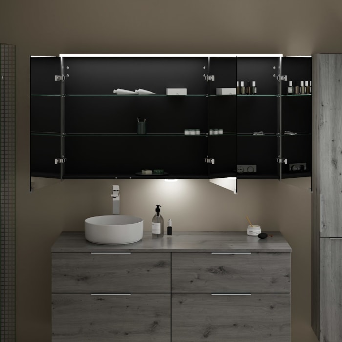 burgbad Eqio Spiegelschrank mit LED-Aufsatzleuchte und LED-Waschtischbeleuchtung 140 cm Links