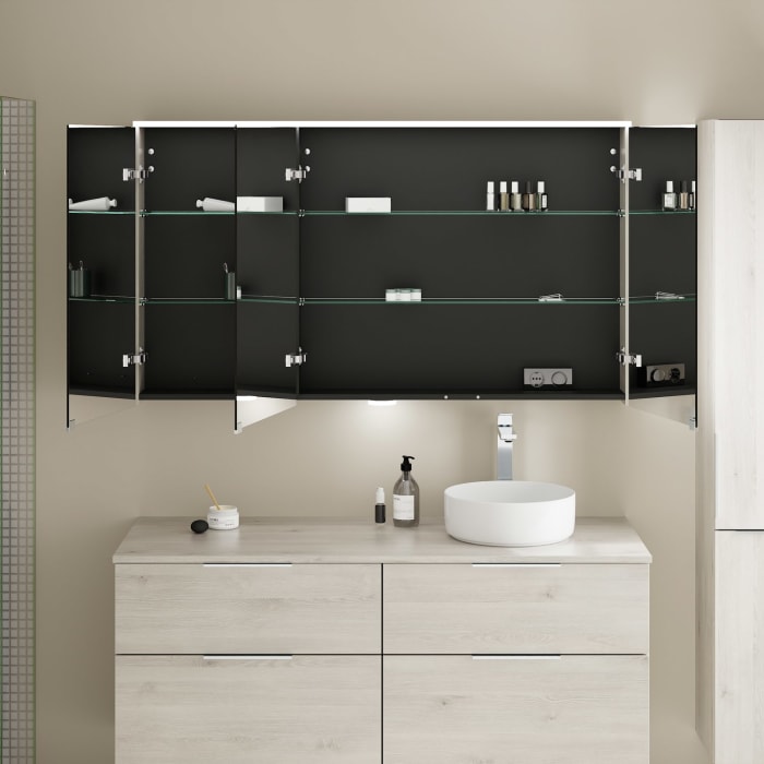 burgbad Eqio Spiegelschrank mit LED-Aufsatzleuchte und LED-Waschtischbeleuchtung 140 cm Rechts