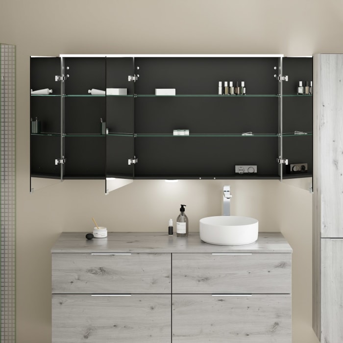 burgbad Eqio Spiegelschrank mit LED-Aufsatzleuchte und LED-Waschtischbeleuchtung 140 cm Rechts