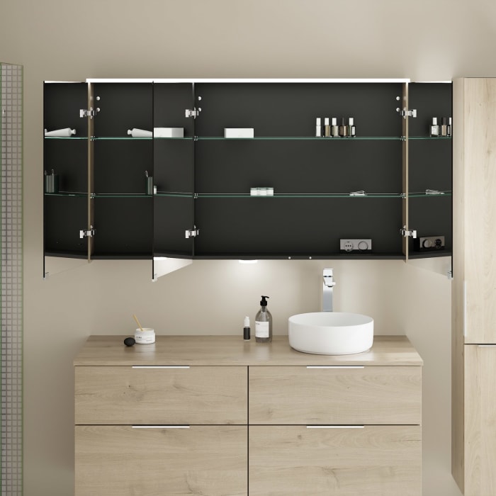 burgbad Eqio Spiegelschrank mit LED-Aufsatzleuchte und LED-Waschtischbeleuchtung 140 cm Rechts