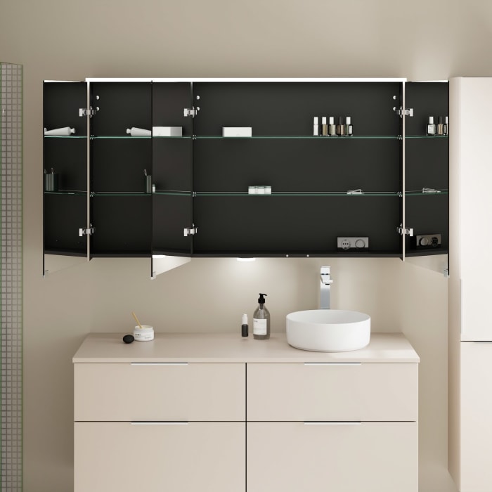 burgbad Eqio Spiegelschrank mit LED-Aufsatzleuchte und LED-Waschtischbeleuchtung 140 cm Rechts