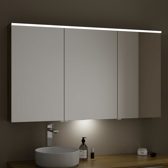 burgbad Eqio Spiegelschrank mit LED-Aufsatzleuchte und LED-Waschtischbeleuchtung 140 cm Links