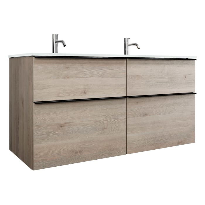 burgbad Eqio Waschtischkombination mit Glas- Doppelwaschtisch 122 cm, mit Griffleiste G0252