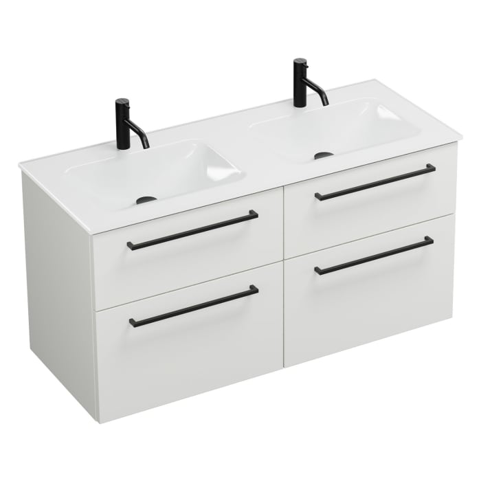 burgbad Eqio Waschtischkombination mit Glas- Doppelwaschtisch 122 cm, mit Stangengriff G0234