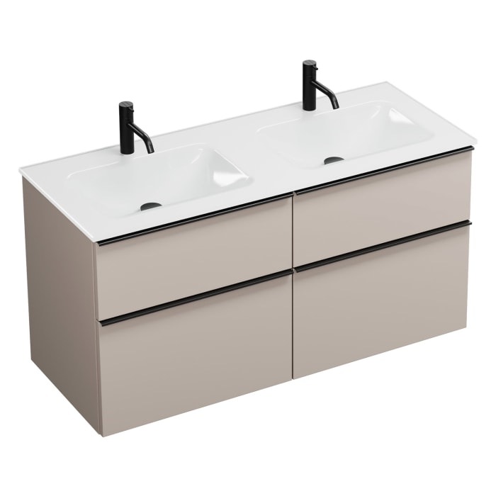 burgbad Eqio Waschtischkombination mit Glas- Doppelwaschtisch 122 cm, mit Griffleiste G0252