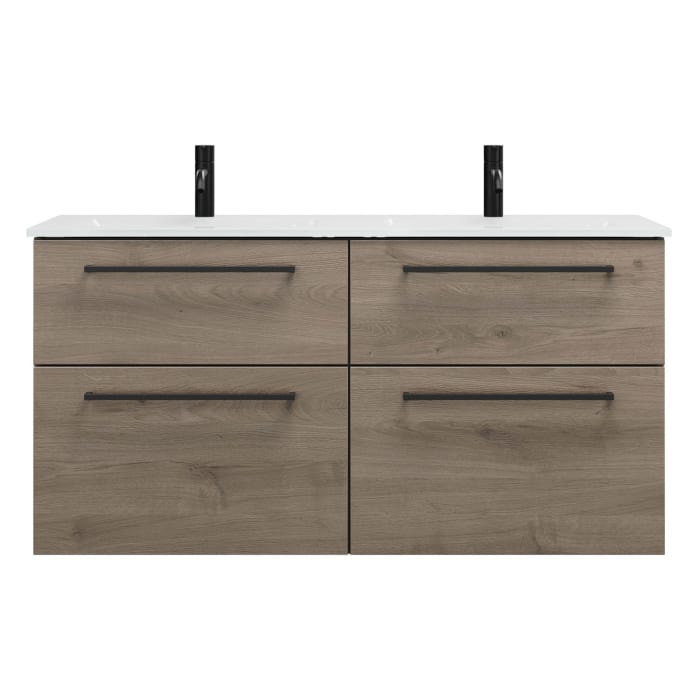 burgbad Eqio Waschtischkombination mit Glas- Doppelwaschtisch 122 cm, mit Stangengriff G0234