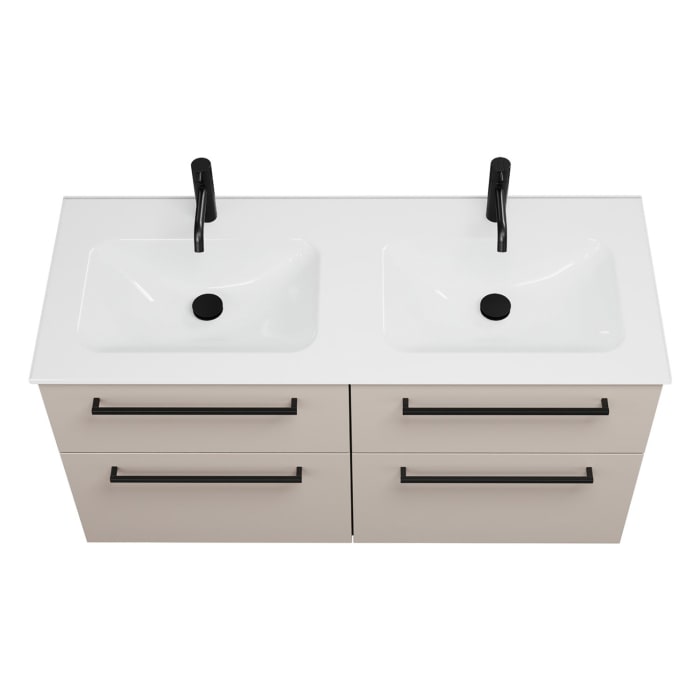 burgbad Eqio Waschtischkombination mit Glas- Doppelwaschtisch 122 cm, mit Stangengriff G0234