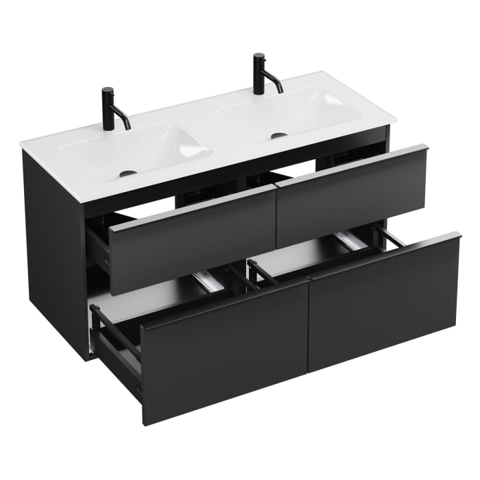 burgbad Eqio Waschtischkombination mit Glas- Doppelwaschtisch 122 cm, mit Griffleiste G0252