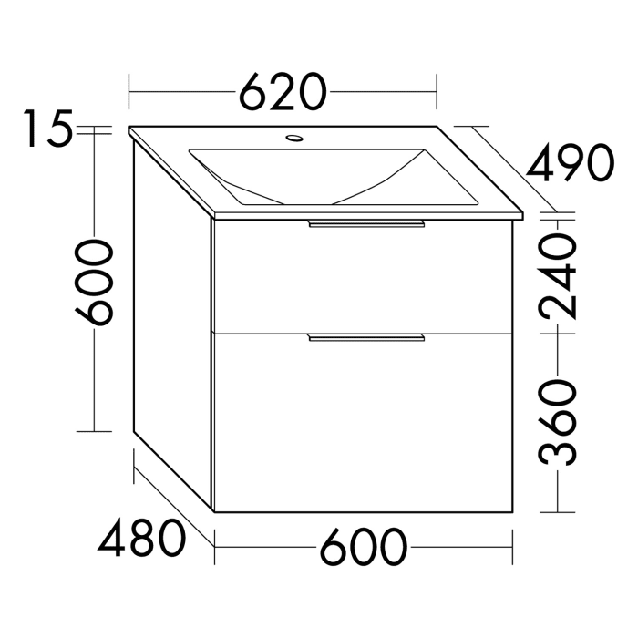 burgbad Eqio Waschtischkombination mit Glaswaschtisch 62 cm, mit Griffleiste G0252
