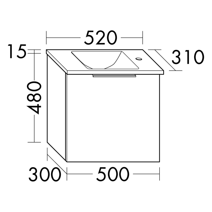 burgbad Eqio Waschtischkombination mit Glaswaschtisch 52 cm, mit Stangengriff G0234