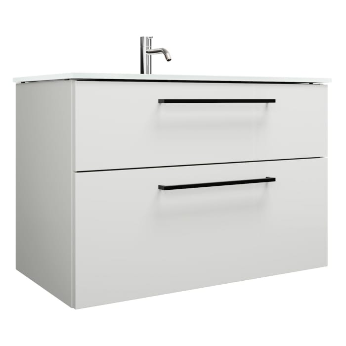 burgbad Eqio Waschtischkombination mit Glaswaschtisch 92 cm, mit Stangengriff G0234