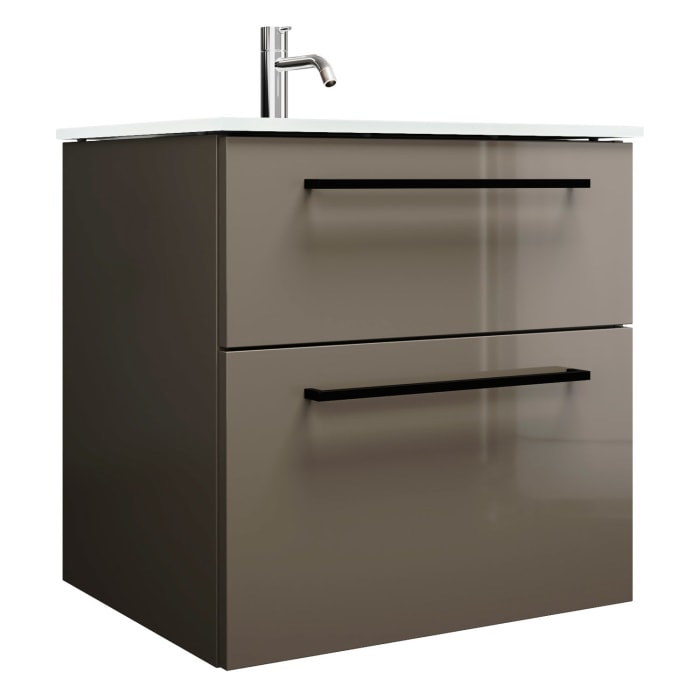 burgbad Eqio Waschtischkombination mit Glaswaschtisch 62 cm, mit Stangengriff G0234