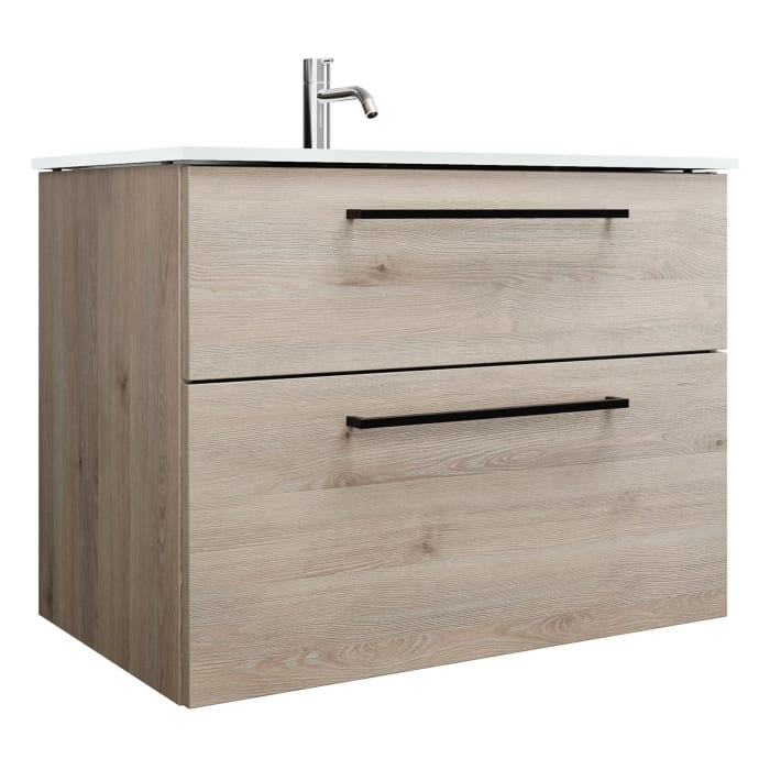 burgbad Eqio Waschtischkombination mit Glaswaschtisch 82 cm, mit Stangengriff G0234