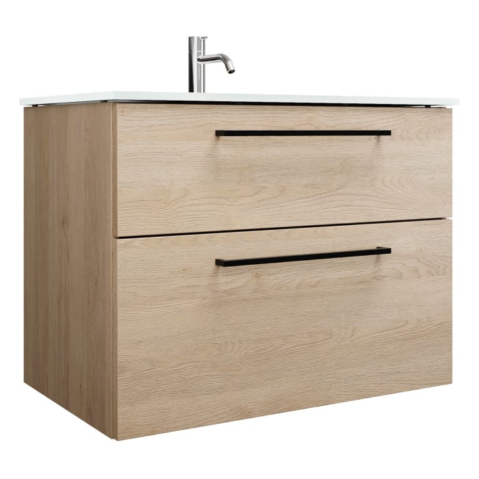 burgbad Eqio Waschtischkombination mit Glaswaschtisch 82 cm, mit Stangengriff G0234