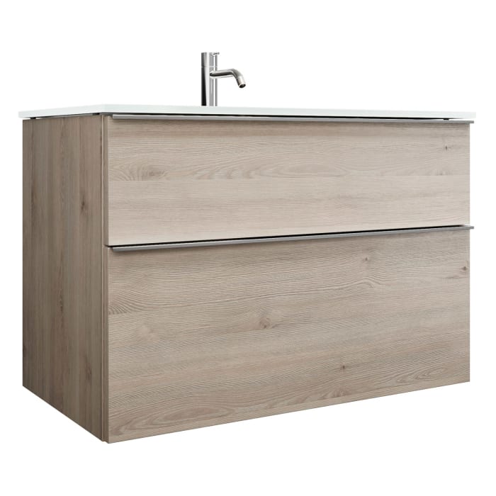 burgbad Eqio Waschtischkombination mit Glaswaschtisch 92 cm, mit Griffleiste G0251