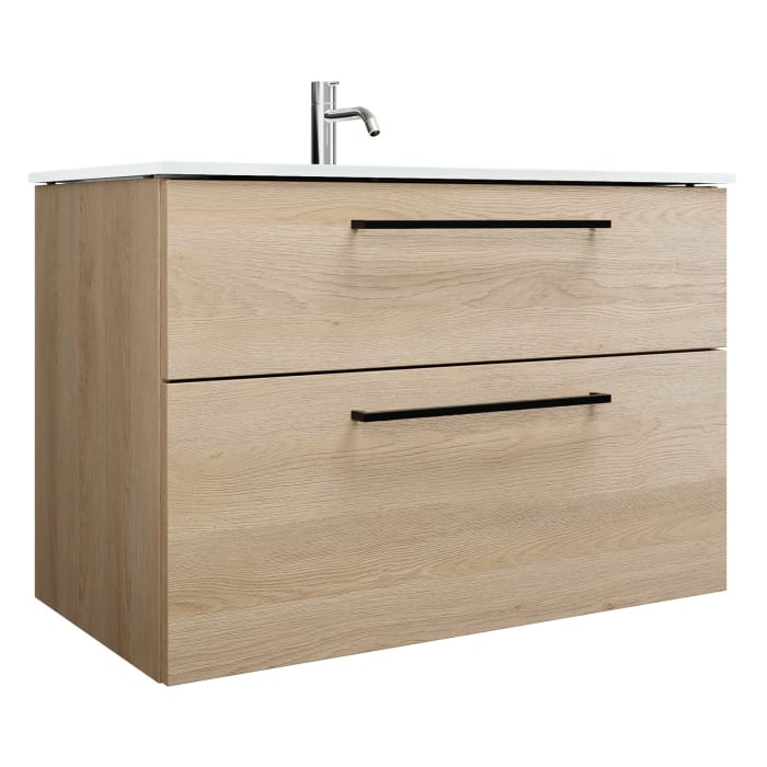 burgbad Eqio Waschtischkombination mit Glaswaschtisch 92 cm, mit Stangengriff G0234