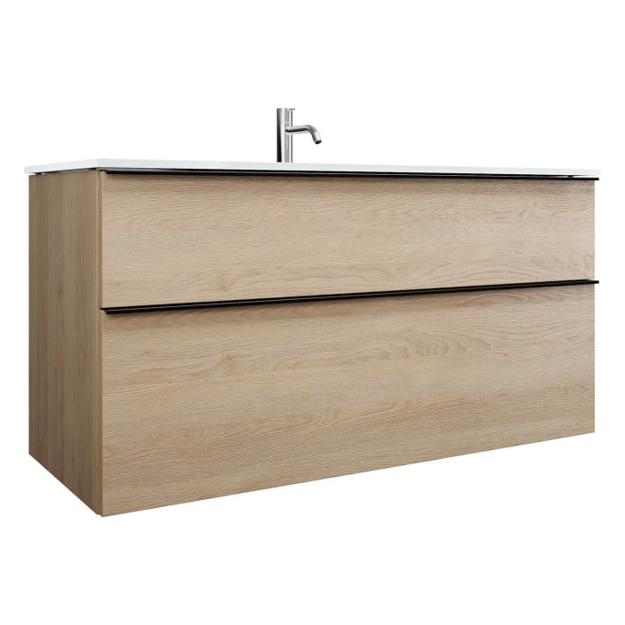 burgbad Eqio Waschtischkombination mit Glaswaschtisch 122 cm, mit Griffleiste G0252