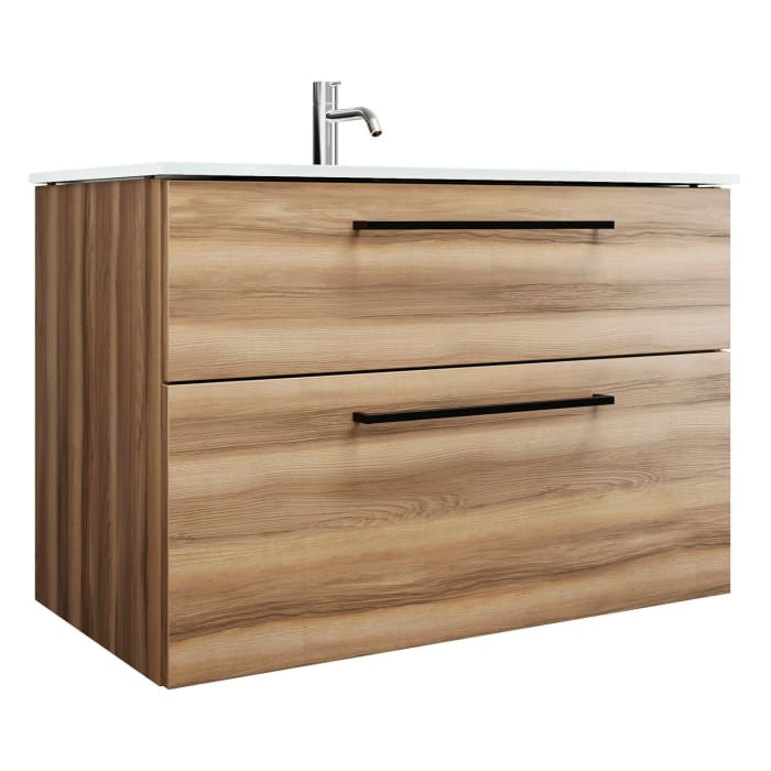 burgbad Eqio Waschtischkombination mit Glaswaschtisch 92 cm, mit Stangengriff G0234