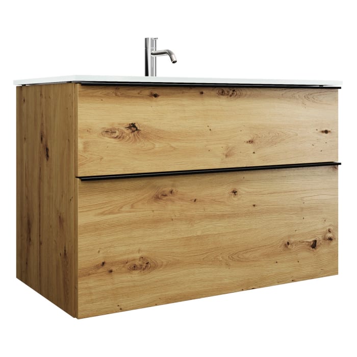 burgbad Eqio Waschtischkombination mit Glaswaschtisch 92 cm, mit Griffleiste G0252