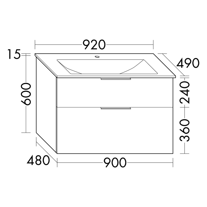 burgbad Eqio Waschtischkombination mit Glaswaschtisch 92 cm, mit Stangengriff G0234