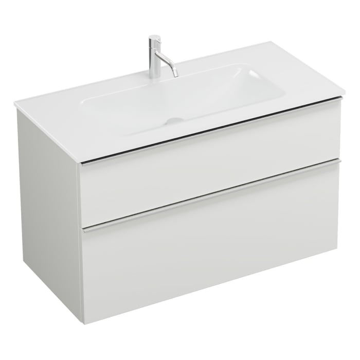 burgbad Eqio Waschtischkombination mit Glaswaschtisch 102 cm, mit Griffleiste 0251