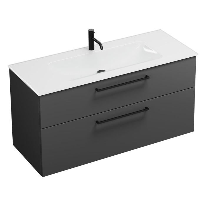 burgbad Eqio Waschtischkombination mit Glaswaschtisch 122 cm, mit Stangengriff G0234