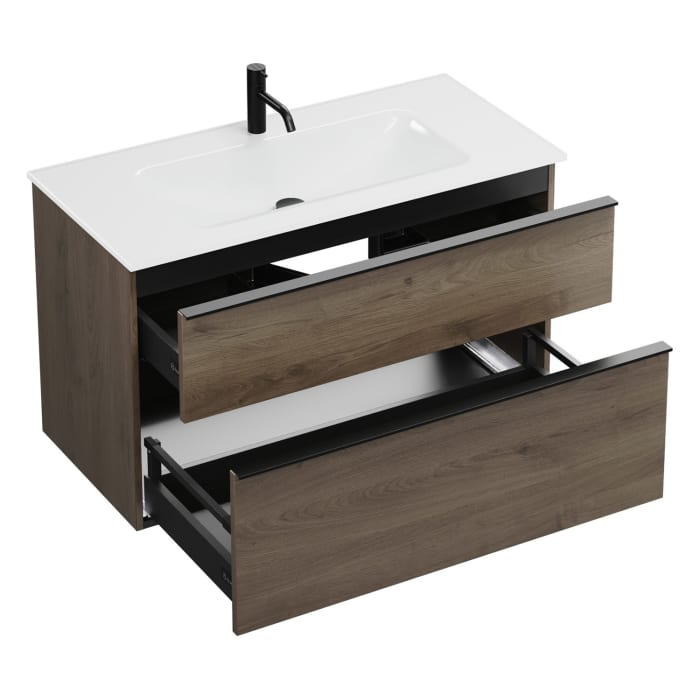 burgbad Eqio Waschtischkombination mit Glaswaschtisch 102 cm, mit Griffleiste 0252