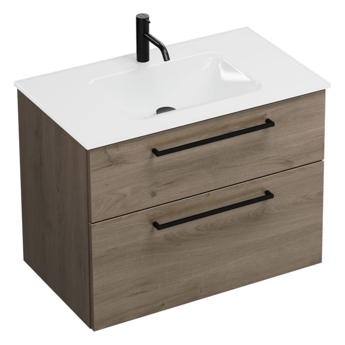 burgbad Eqio Waschtischkombination mit Glaswaschtisch 82 cm, mit Stangengriff G0234