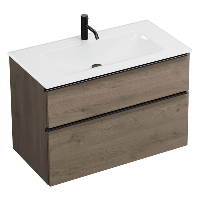 burgbad Eqio Waschtischkombination mit Glaswaschtisch 92 cm, mit Griffleiste G0252