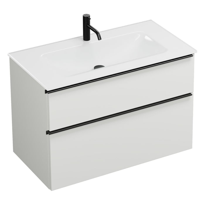 burgbad Eqio Waschtischkombination mit Glaswaschtisch 92 cm, mit Griffleiste G0252