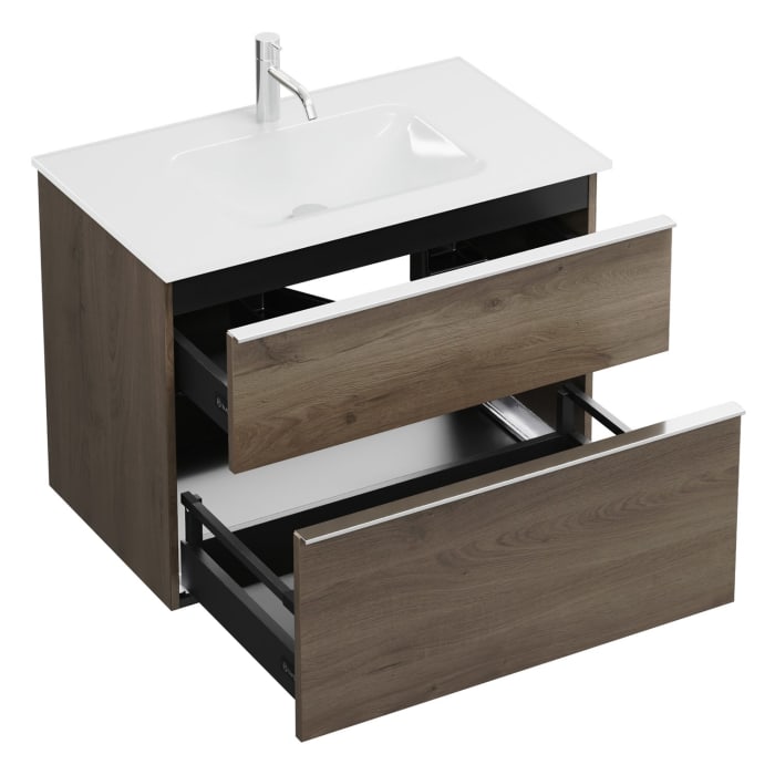 burgbad Eqio Waschtischkombination mit Glaswaschtisch 82 cm, mit Griffleiste G0251