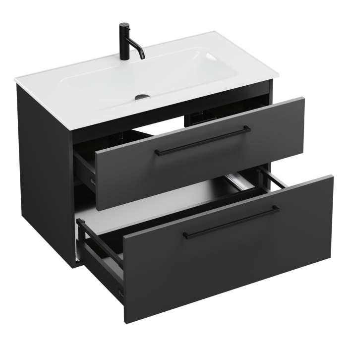 burgbad Eqio Waschtischkombination mit Glaswaschtisch 92 cm, mit Stangengriff G0234