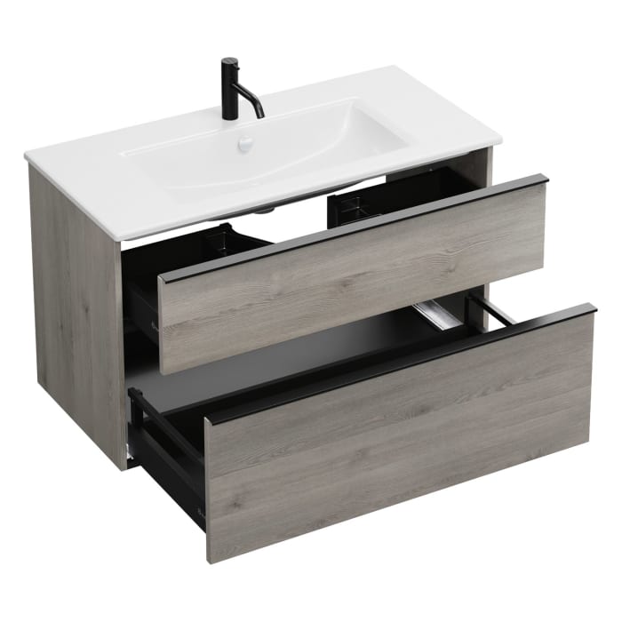 burgbad Eqio Waschtischkombination mit Keramik-Waschtisch Slim, 102 cm, mit Griffleiste G0252