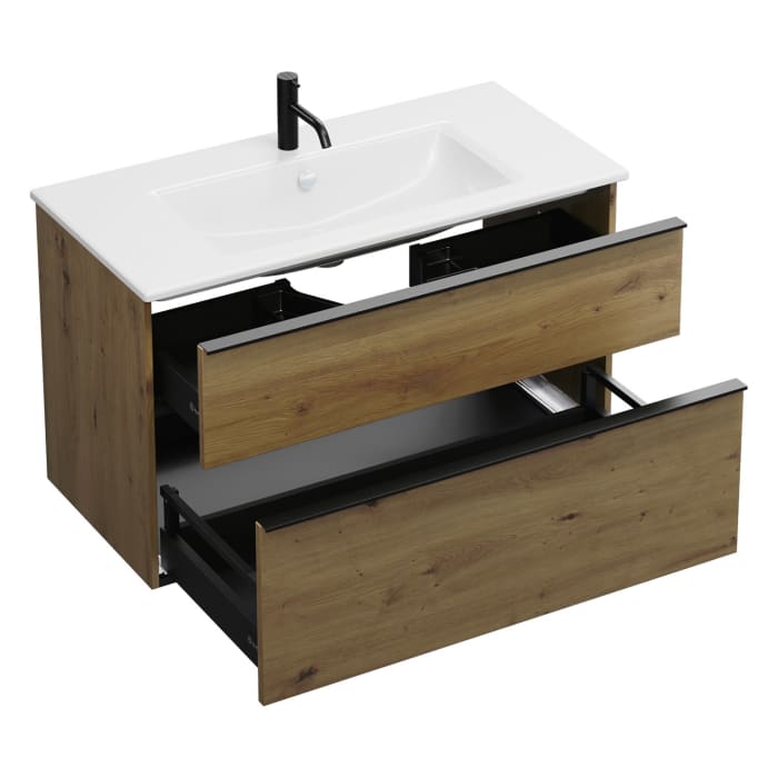 burgbad Eqio Waschtischkombination mit Keramik-Waschtisch Slim, 102 cm, mit Griffleiste G0252