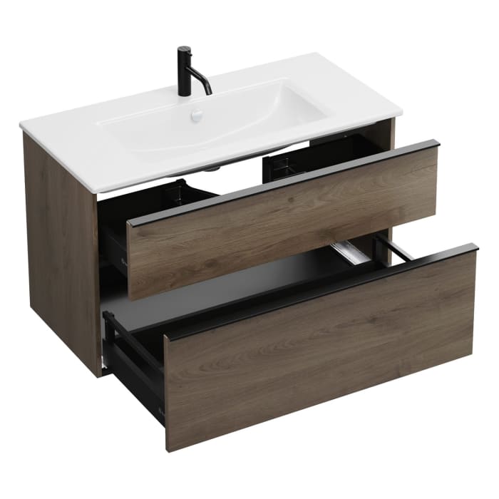 burgbad Eqio Waschtischkombination mit Keramik-Waschtisch Slim, 102 cm, mit Griffleiste G0252