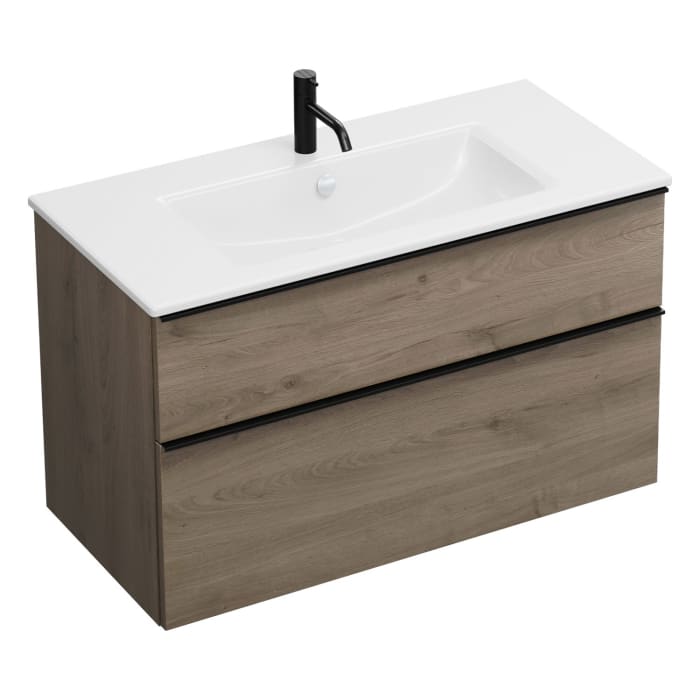 burgbad Eqio Waschtischkombination mit Keramik-Waschtisch Slim, 102 cm, mit Griffleiste G0252