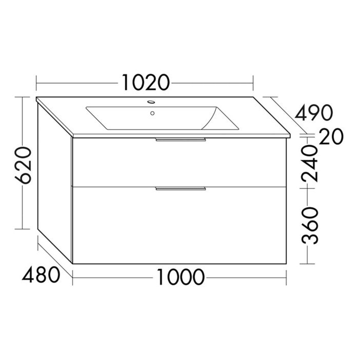 burgbad Eqio Waschtischkombination mit Keramik-Waschtisch Slim, 102 cm, mit Griffleiste G0252