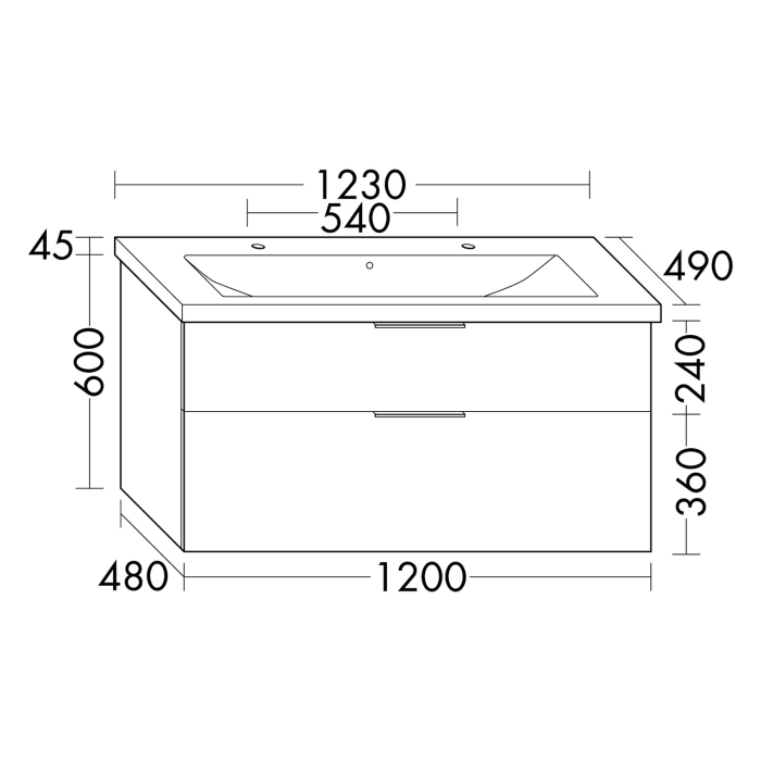 burgbad Eqio Waschtischkombination mit Keramik-Waschtisch, 123 cm, mit Griffleiste G0252