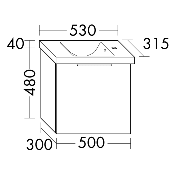 burgbad Eqio Waschtischkombination mit Keramik-Waschtisch, 53 cm, mit Stangengriff G0234