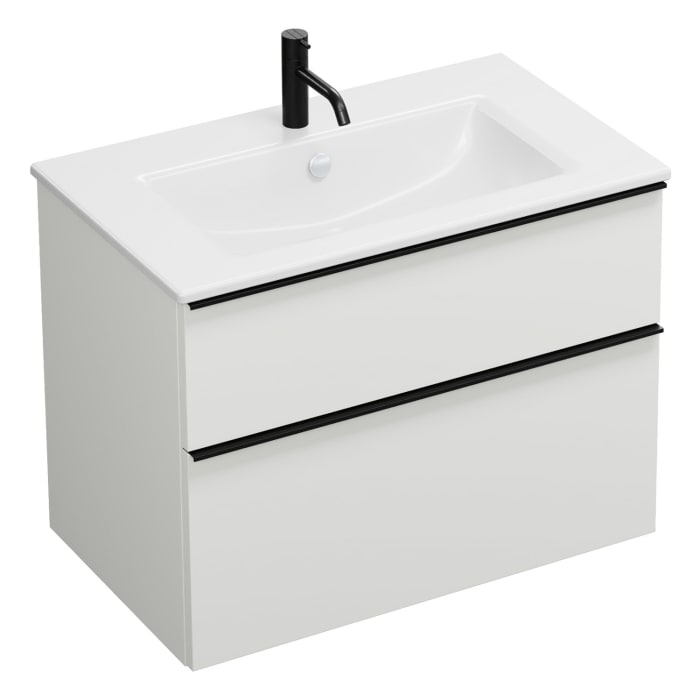 burgbad Eqio Waschtischkombination mit Keramik-Waschtisch Slim, 82 cm, mit Griffleiste G0252