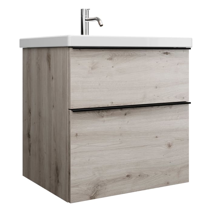 burgbad Eqio Waschtischkombination mit Keramik-Waschtisch, 63 cm, mit Griffleiste G0252